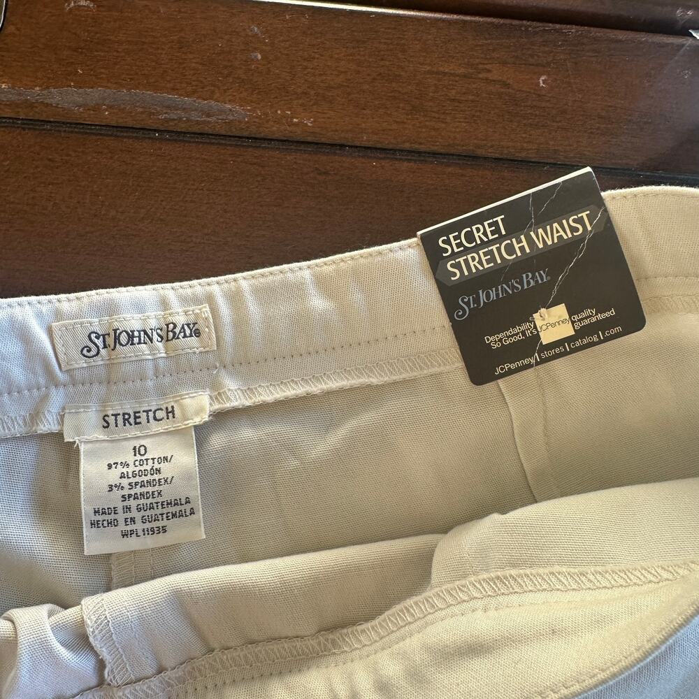 NWT St Johns Bay Pants Cream Pants Secret Stretch Waist Cement Cotton Minimal - Picture 2 of 8